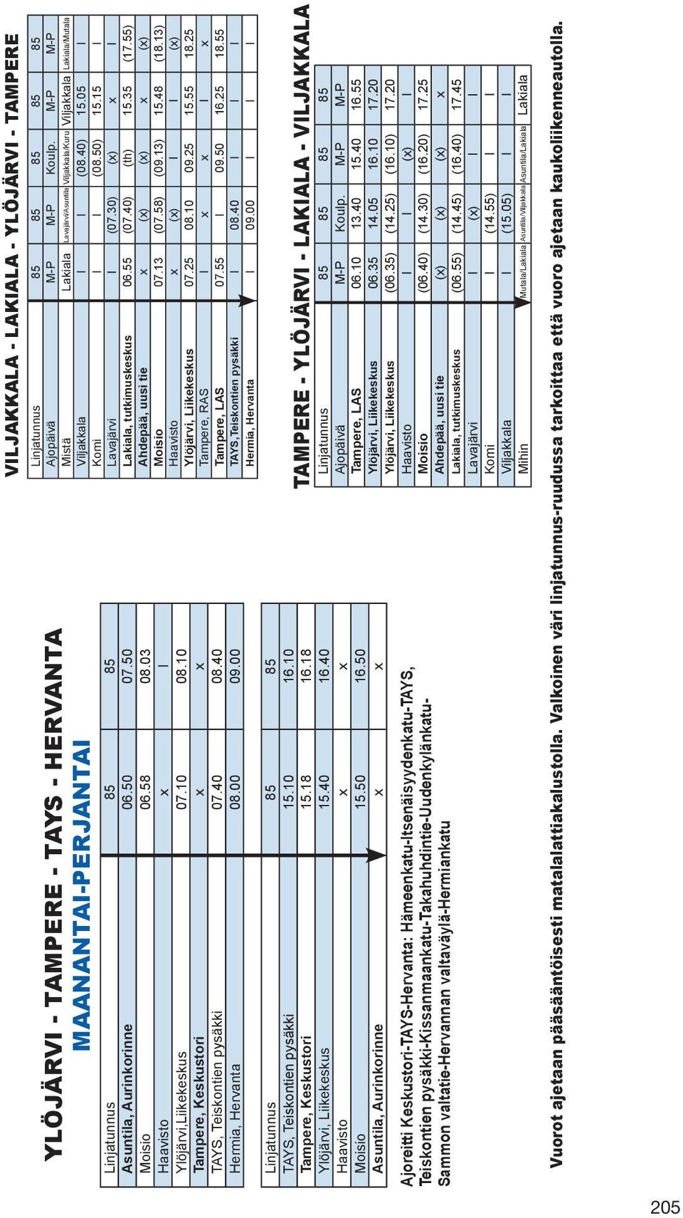 13) Haavisto x (x) I I (x) Ylöjärvi, Liikekeskus 07.25 08.10 09.25 15.55 18.25 Tampere, RAS l x x I x Tampere, LAS 07.55 l 09.50 16.25 18.55 TAYS,Teiskontien pysäkki l 08.