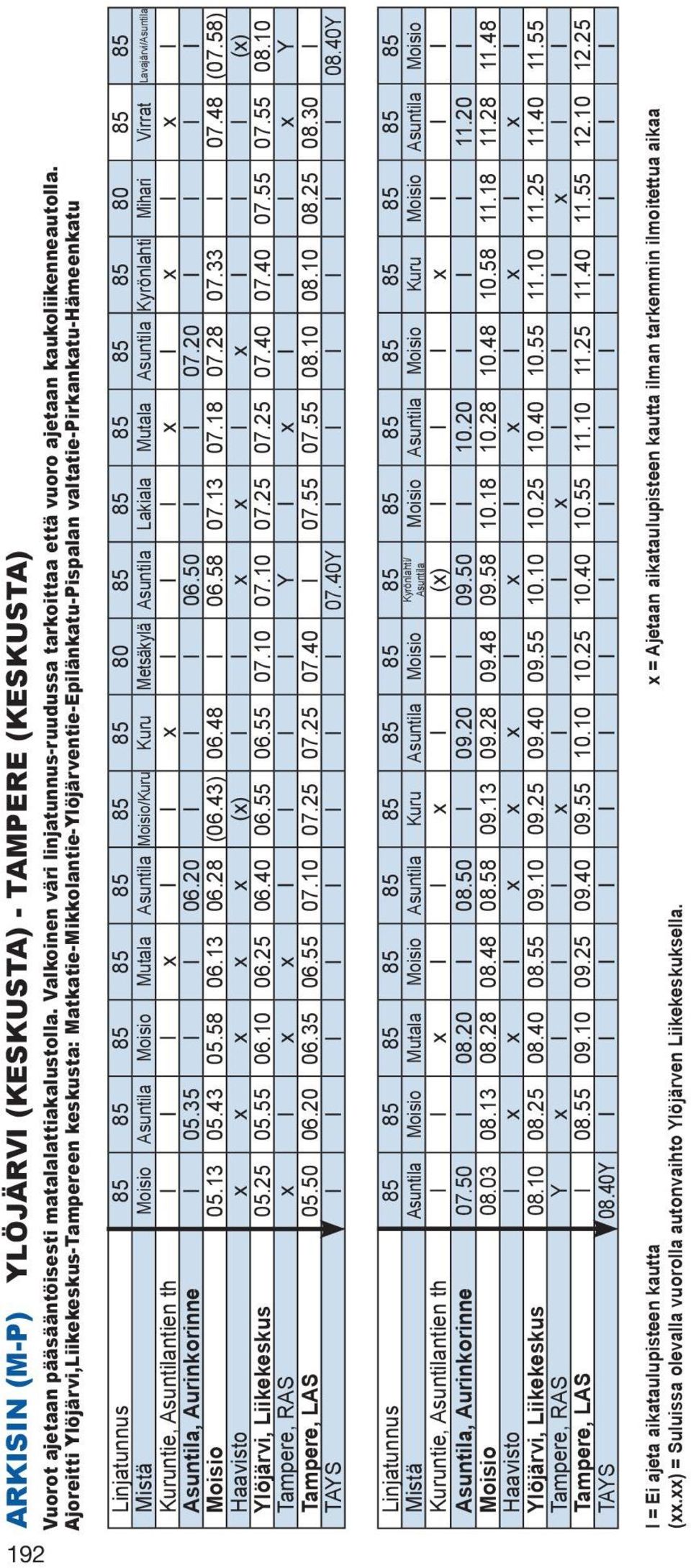 Lavajärvi/Asuntila Kuruntie, Asuntilantien th I l I x l l x I l I x l x I x I Asuntila, Aurinkorinne I 05.35 I I 06.20 l I I 06.50 I I 07.20 l I I l Moisio 05.13 05.43 05.58 06.13 06.28 (06.43) 06.