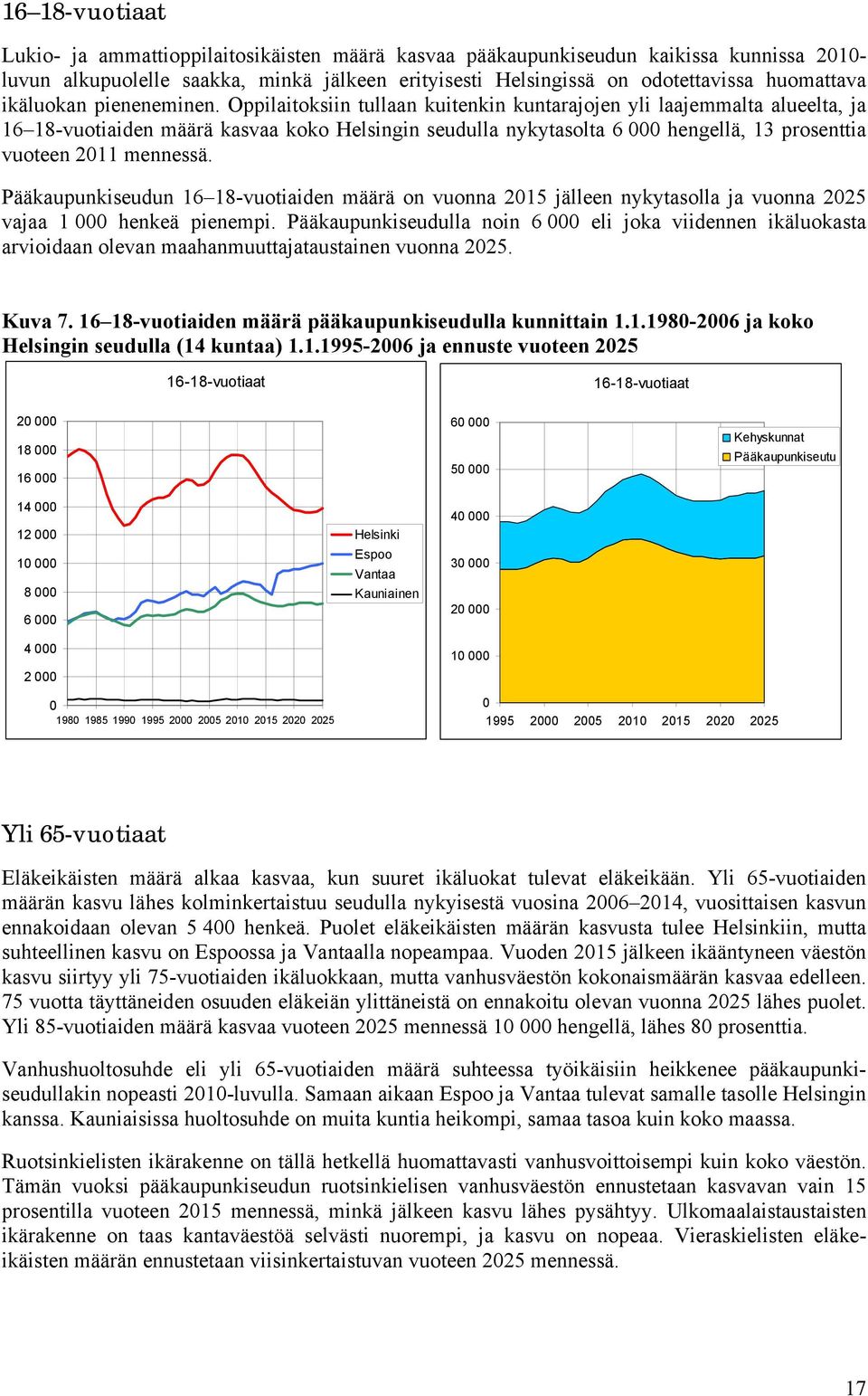 Oppilaitoksiin tullaan kuitenkin kuntarajojen yli laajemmalta alueelta, ja 16 18-vuotiaiden määrä kasvaa koko Helsingin seudulla nykytasolta 6 hengellä, 13 prosenttia vuoteen 211 mennessä.