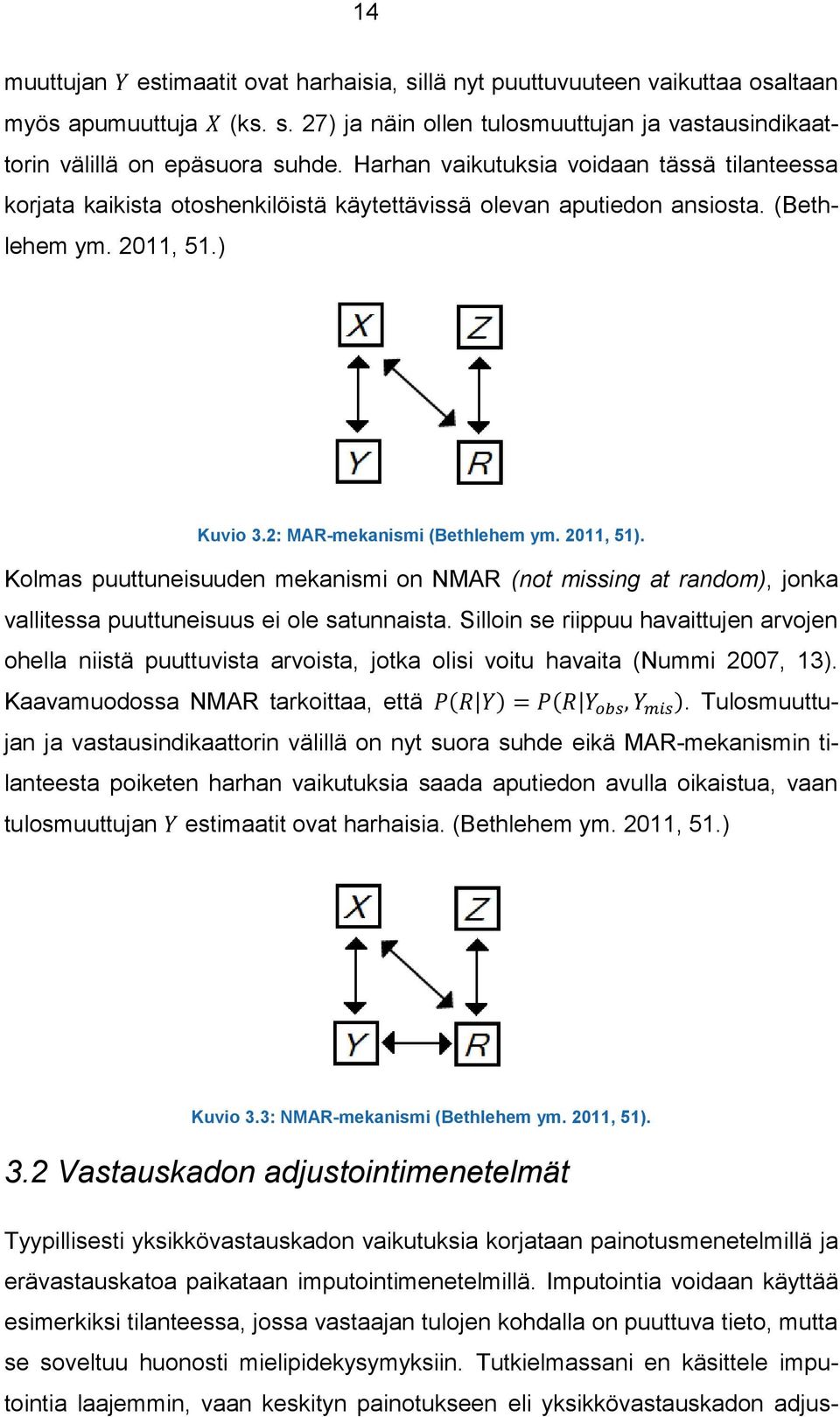 Kolmas puuttuneisuuden mekanismi on NMAR (not missing at random), jonka vallitessa puuttuneisuus ei ole satunnaista.