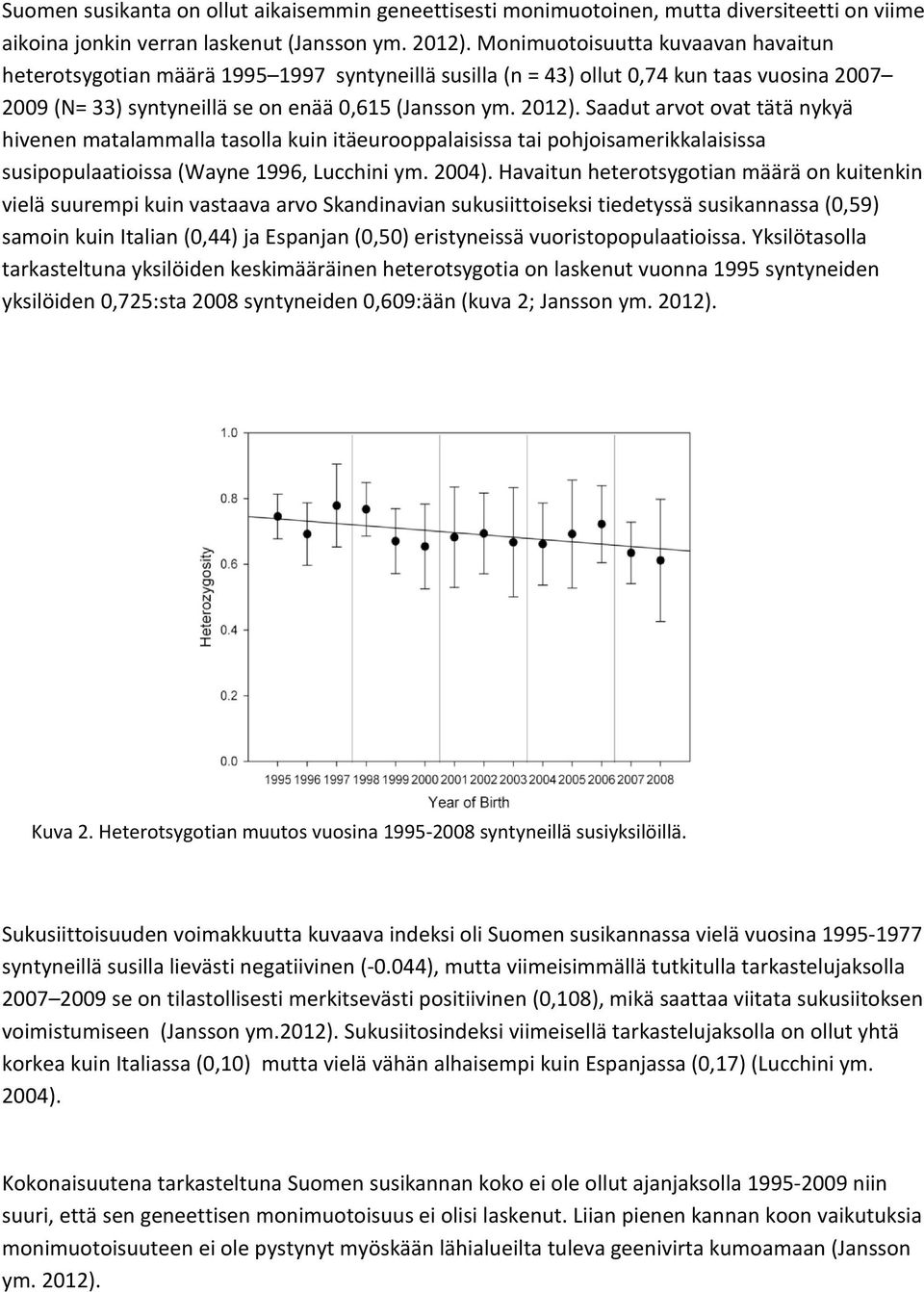 Saadut arvot ovat tätä nykyä hivenen matalammalla tasolla kuin itäeurooppalaisissa tai pohjoisamerikkalaisissa susipopulaatioissa (Wayne 1996, Lucchini ym. 2004).