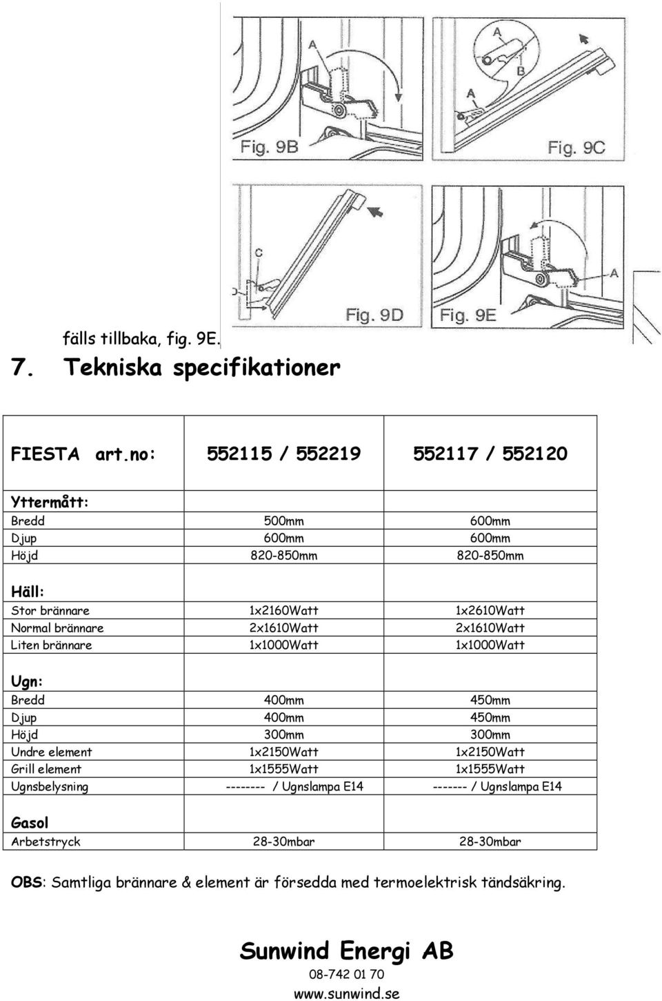 brännare 2x1610Watt 2x1610Watt Liten brännare 1x1000Watt 1x1000Watt Ugn: Bredd 400mm 450mm Djup 400mm 450mm Höjd 300mm 300mm Undre element 1x2150Watt