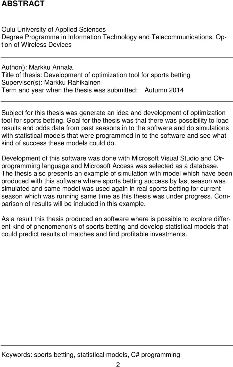 optimization tool for sports betting.