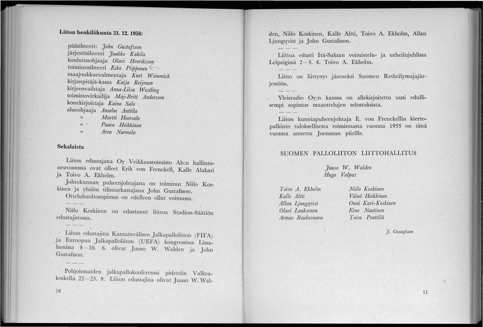 Reijonen kirjeenvaihtaja Anna-Liisa Westling toimistovirkailija Maj-Britt Andersson konekirjoittaja Kaino Salo alueohjaaja Anselm Anttila» Martti Heersalo» Paavo Heikkinen» Arvo Nurmela Sekalaista