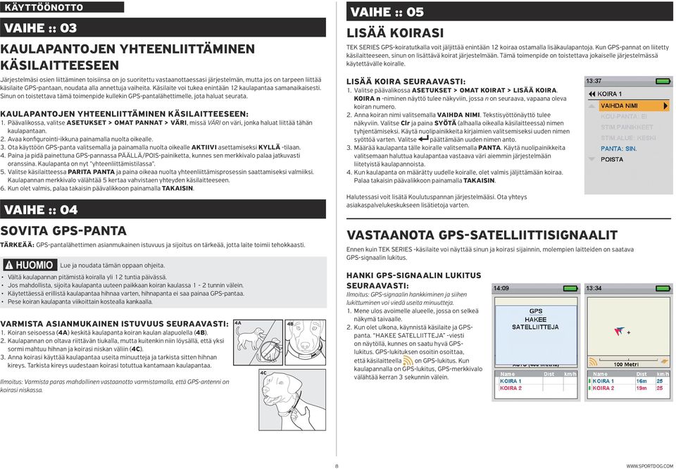 Sinun on toistettava tämä toimenpide kullekin GPS-pantalähettimelle, jota haluat seurata. KAULAPANTOJEN YHTEENLIITTÄMINEN KÄSILAITTEESEEN: 1.