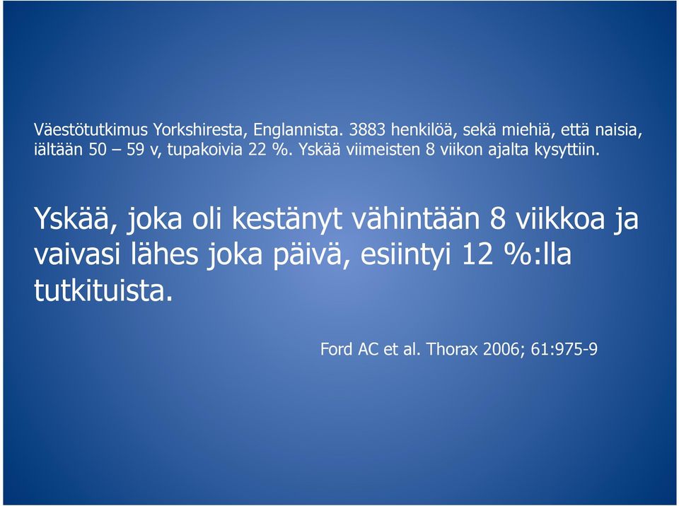 Yskää viimeisten 8 viikon ajalta kysyttiin.