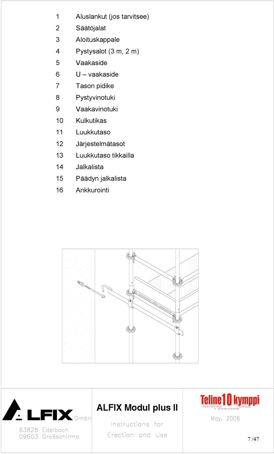 Pystyvinotuki 9 Vaakavinotuki 10 Kulkutikas 11 Luukkutaso 12