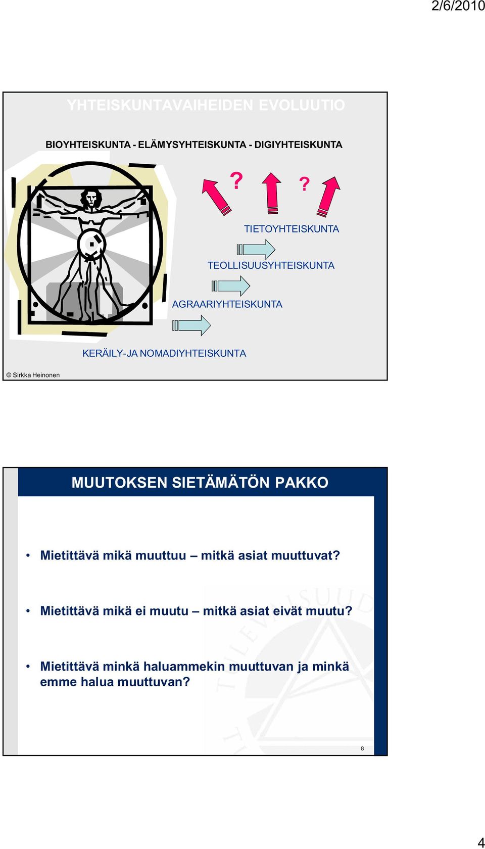 Heinonen MUUTOKSEN SIETÄMÄTÖN PAKKO Mietittävä mikä muuttuu mitkä asiat muuttuvat?