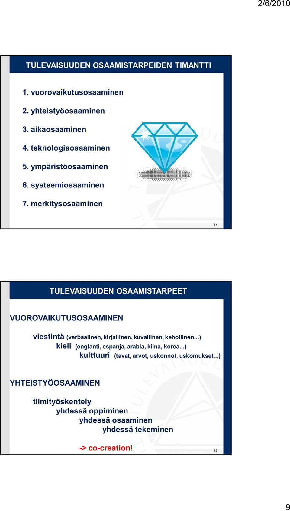 merkitysosaaminen 17 TULEVAISUUDEN OSAAMISTARPEET VUOROVAIKUTUSOSAAMINEN viestintä (verbaalinen, kirjallinen, kuvallinen,