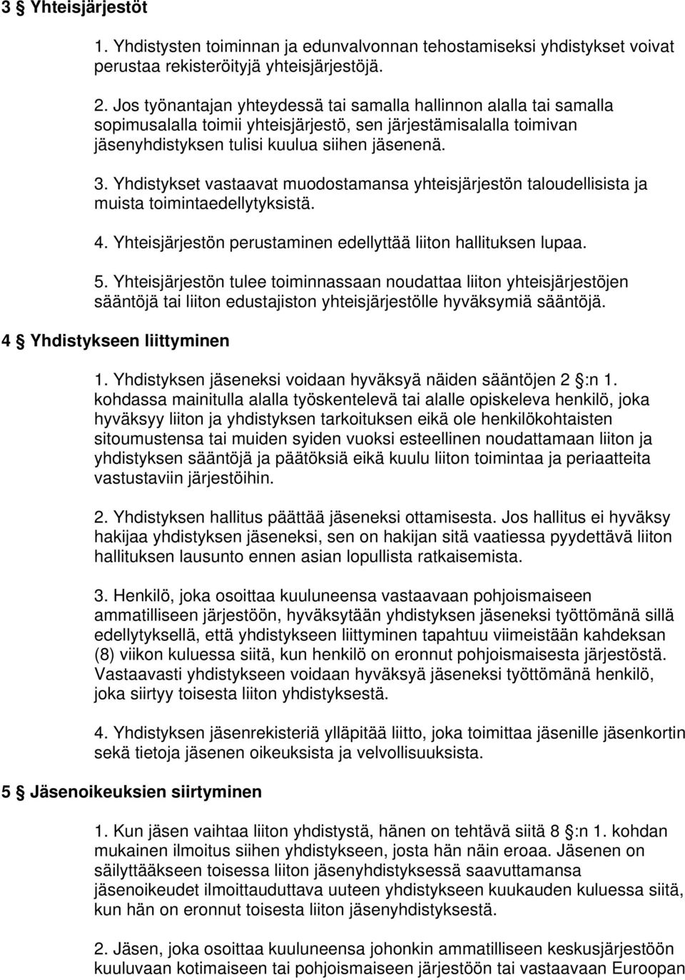 Yhdistykset vastaavat muodostamansa yhteisjärjestön taloudellisista ja muista toimintaedellytyksistä. 4. Yhteisjärjestön perustaminen edellyttää liiton hallituksen lupaa. 5.