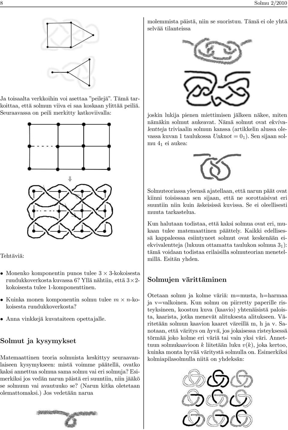 Nämä solmut ovat ekvivalentteja triviaalin solmun kanssa (artikkelin alussa olevassa kuvan 1 taulukossa Unknot = 0 1 ).