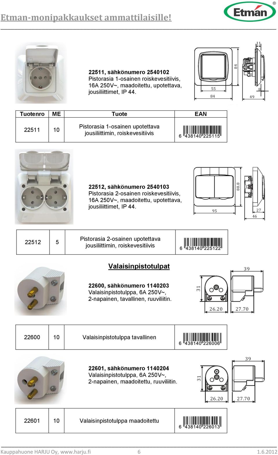 jousiliittimet, IP 44.