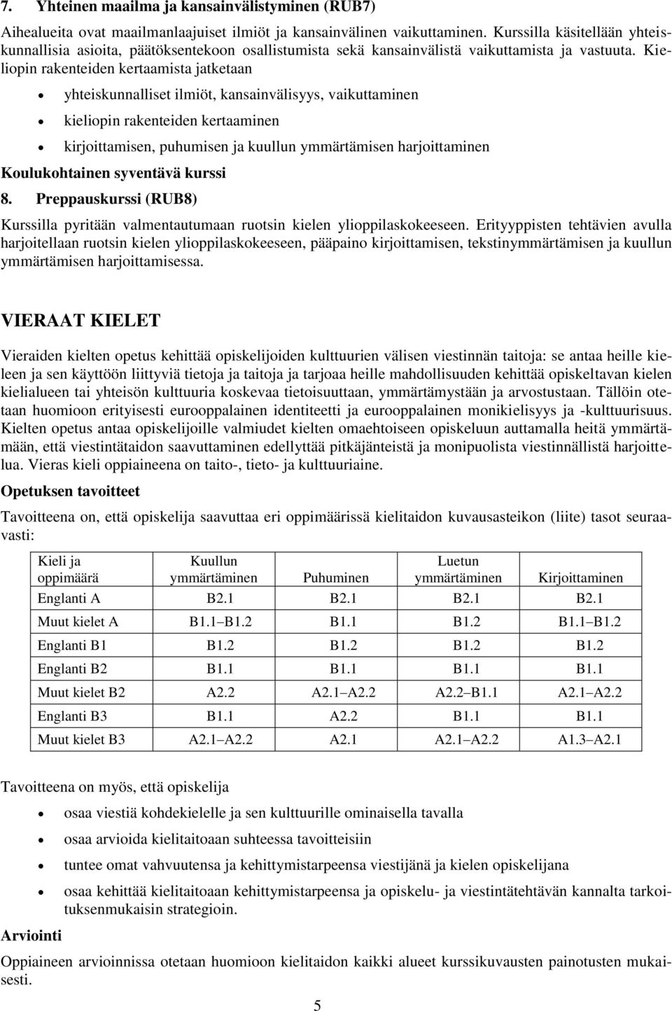 Kieliopin rakenteiden kertaamista jatketaan yhteiskunnalliset ilmiöt, kansainvälisyys, vaikuttaminen kieliopin rakenteiden kertaaminen kirjoittamisen, puhumisen ja kuullun ymmärtämisen harjoittaminen