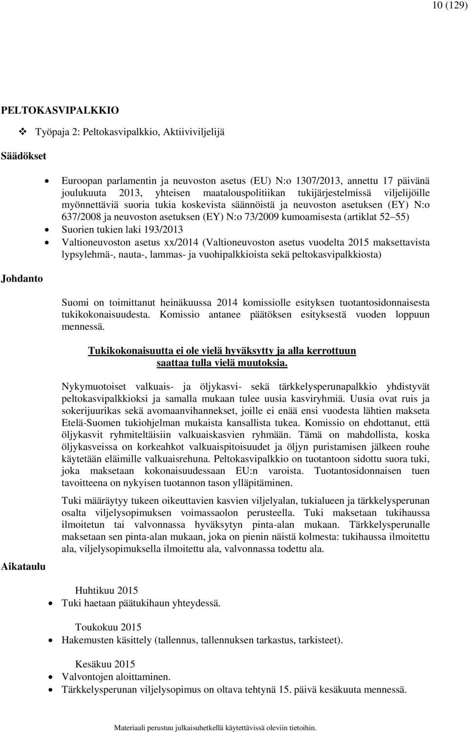 (artiklat 52 55) Suorien tukien laki 193/2013 Valtioneuvoston asetus xx/2014 (Valtioneuvoston asetus vuodelta 2015 maksettavista lypsylehmä-, nauta-, lammas- ja vuohipalkkioista sekä