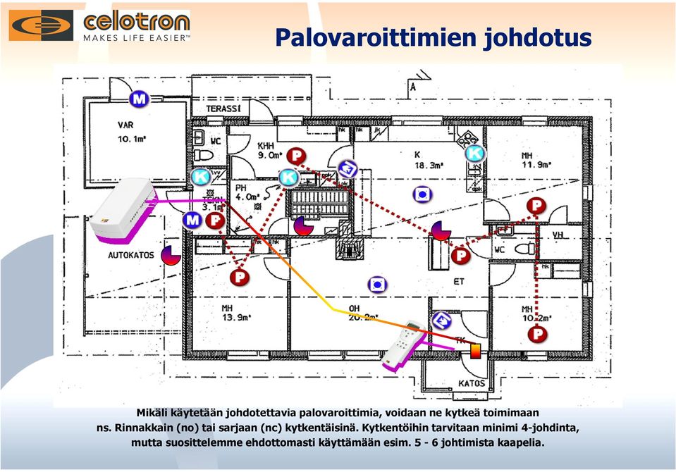 Rinnakkain (no) tai sarjaan (nc) kytkentäisinä.