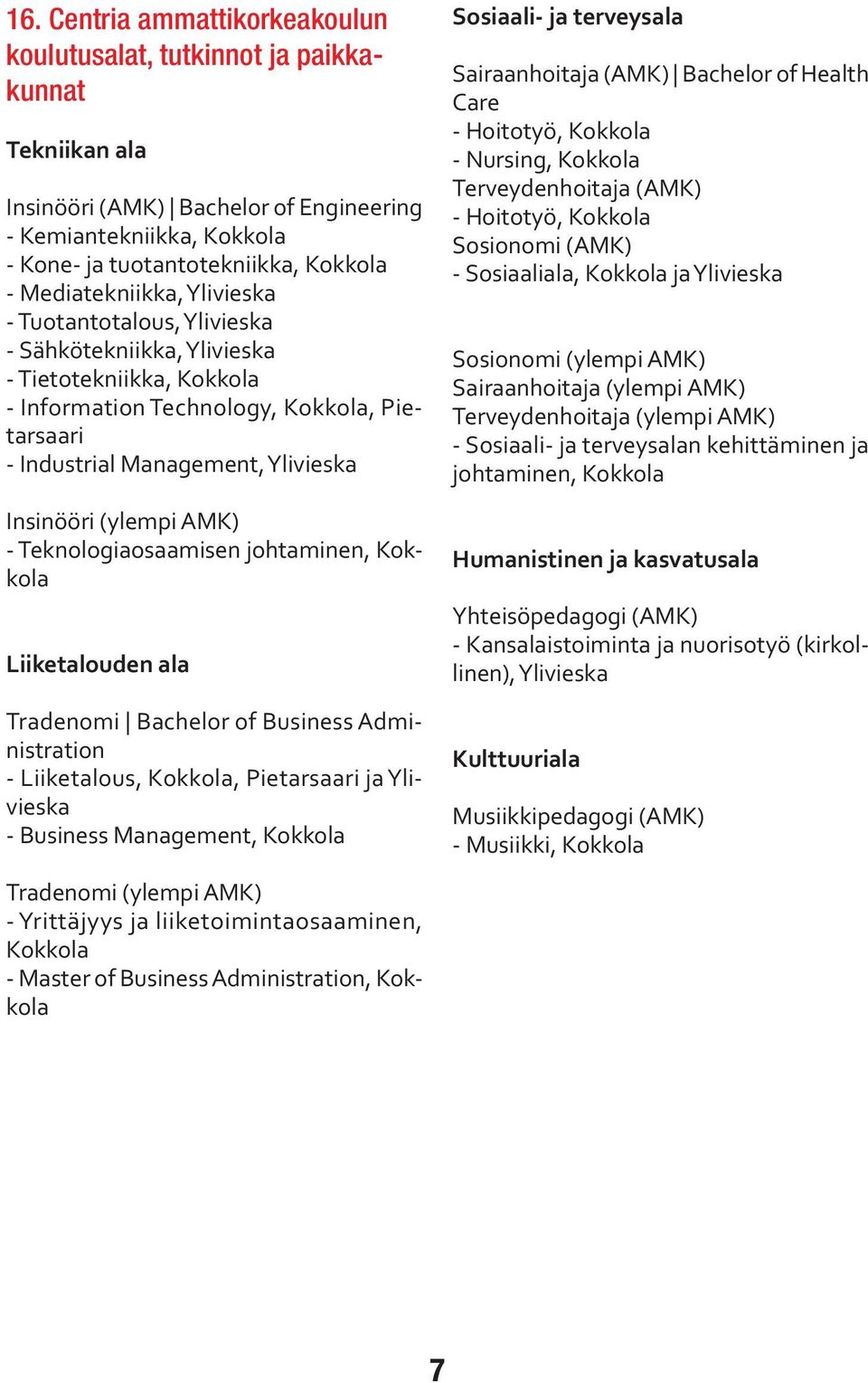 (ylempi AMK) - Teknologiaosaamisen johtaminen, Kokkola Liiketalouden ala Tradenomi Bachelor of Business Administration - Liiketalous, Kokkola, Pietarsaari ja Ylivieska - Business Management, Kokkola