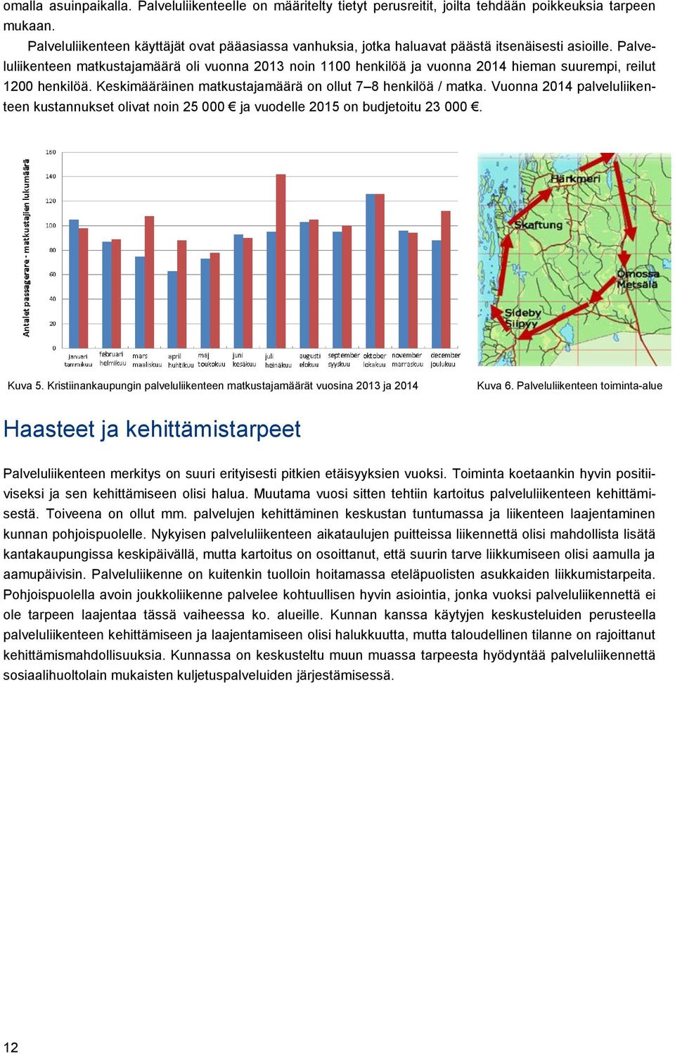 Palveluliikenteen matkustajamäärä oli vuonna 2013 noin 1100 henkilöä ja vuonna 2014 hieman suurempi, reilut 1200 henkilöä. Keskimääräinen matkustajamäärä on ollut 7 8 henkilöä / matka.