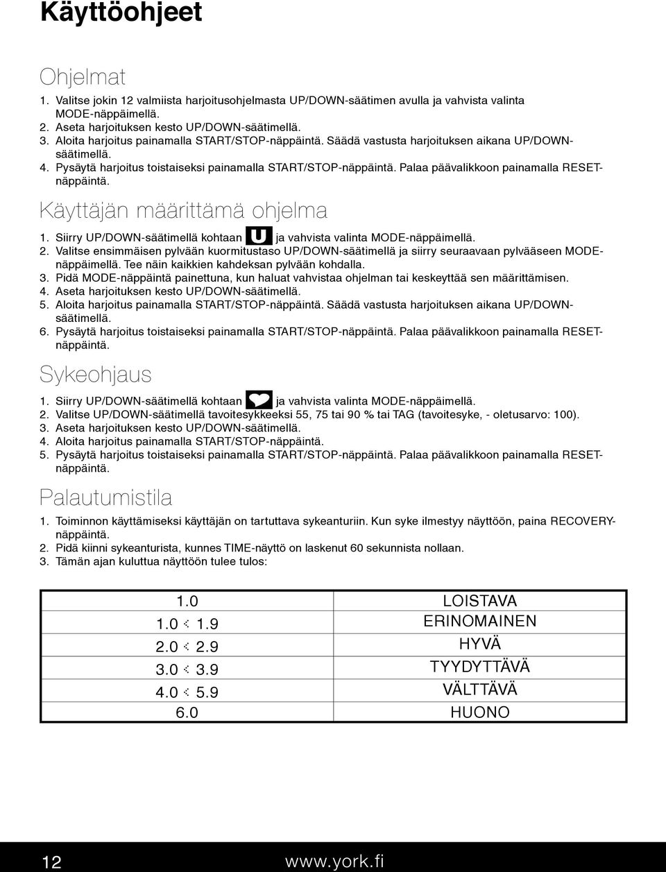 Palaa päävalikkoon painamalla RESETnäppäintä. Käyttäjän määrittämä ohjelma 1. Siirry UP/DOWN-säätimellä kohtaan ja vahvista valinta MODE-näppäimellä. 2.