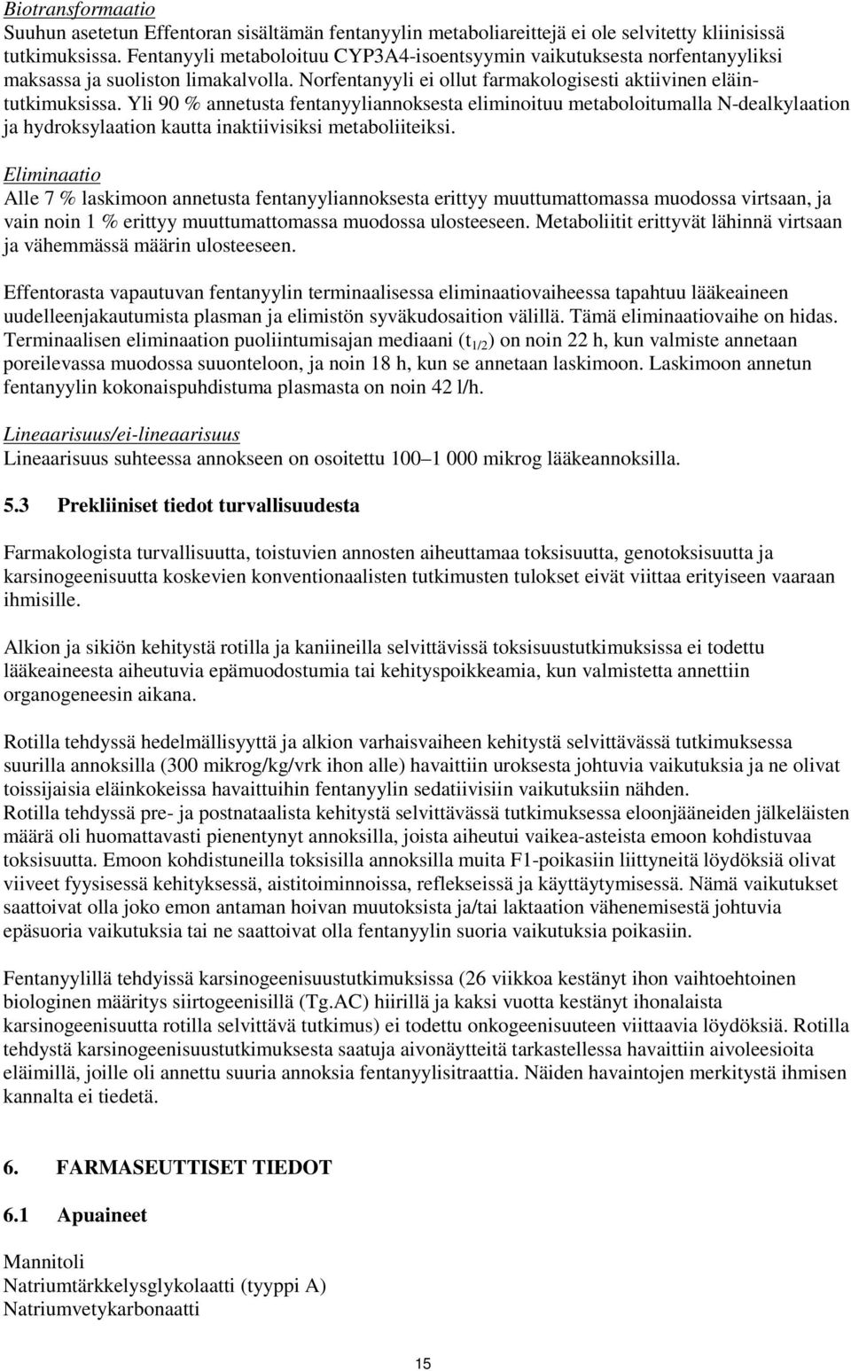 Yli 90 % annetusta fentanyyliannoksesta eliminoituu metaboloitumalla N-dealkylaation ja hydroksylaation kautta inaktiivisiksi metaboliiteiksi.