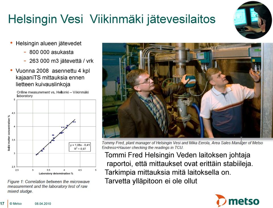 kuivauslinkoja Tommi Fred Helsingin Veden laitoksen johtaja raportoi, että mittaukset ovat