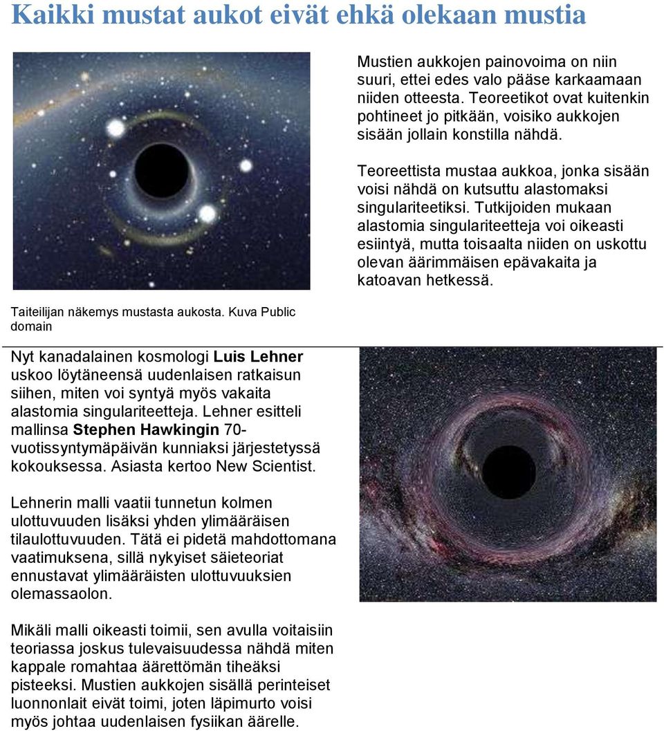 Lehner esitteli mallinsa Stephen Hawkingin 70- vuotissyntymäpäivän kunniaksi järjestetyssä kokouksessa. Asiasta kertoo New Scientist.