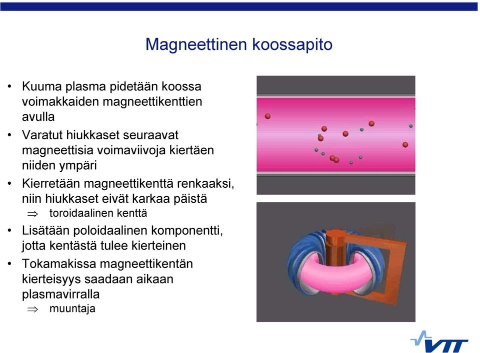 renkaaksi, niin hiukkaset eivät karkaa päistä toroidaalinen kenttä Lisätään poloidaalinen