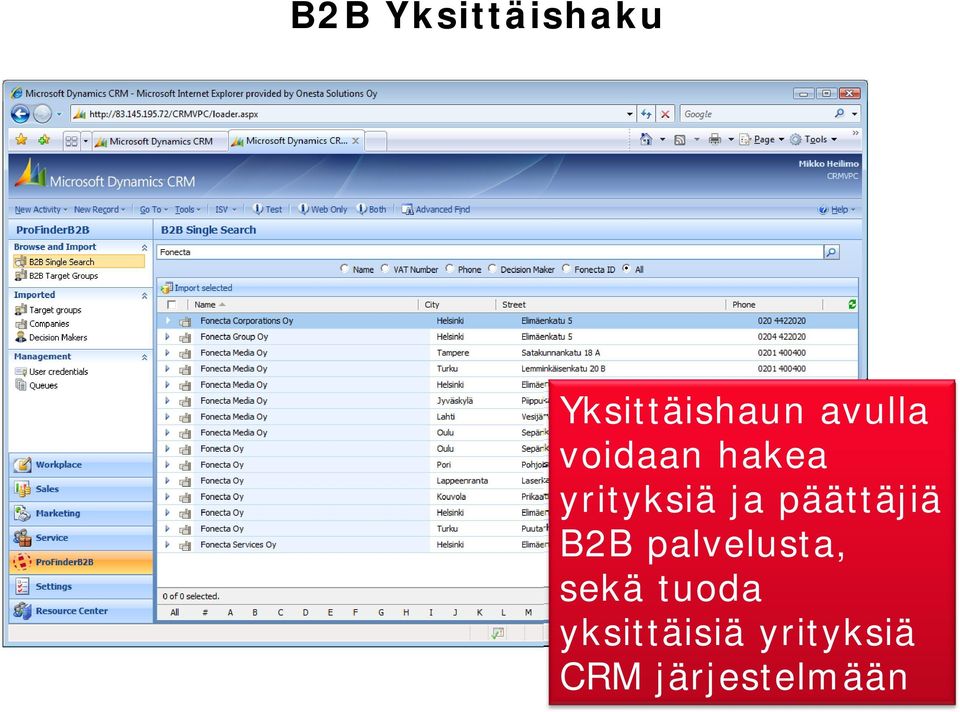 päättäjiä B2B palvelusta, sekä