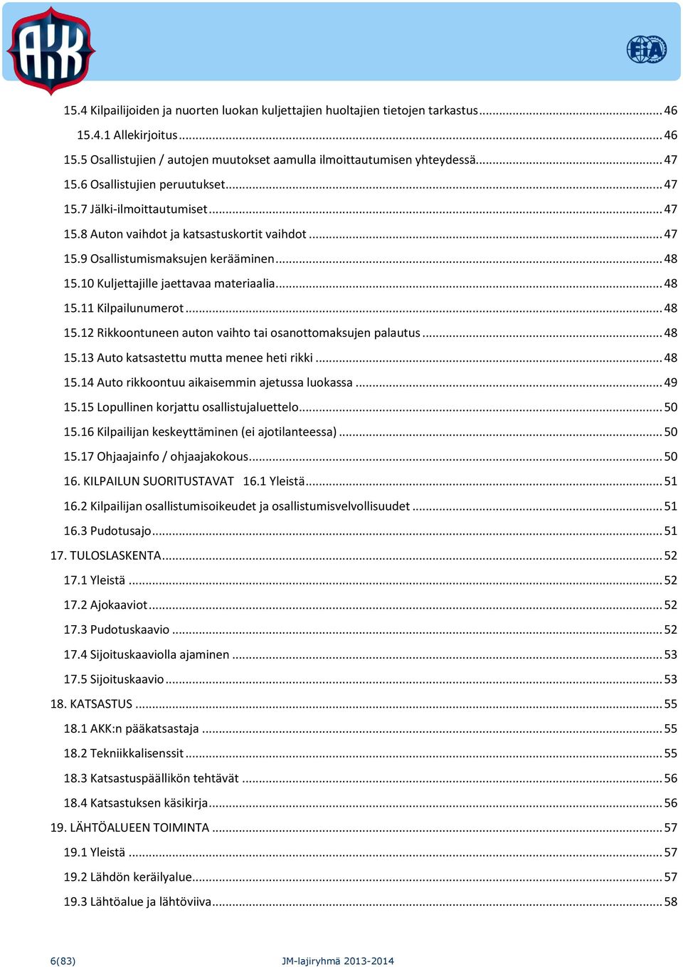 10 Kuljettajille jaettavaa materiaalia... 48 15.11 Kilpailunumerot... 48 15.12 Rikkoontuneen auton vaihto tai osanottomaksujen palautus... 48 15.13 Auto katsastettu mutta menee heti rikki... 48 15.14 Auto rikkoontuu aikaisemmin ajetussa luokassa.