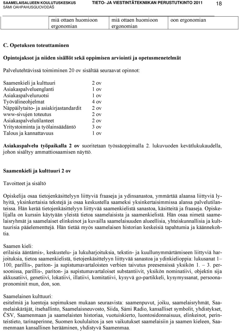 Asiakaspalveluenglanti Asiakaspalveluruotsi Työvälineohjelmat Näppäilytaito- ja asiakirjastandardit www-sivujen toteutus Asiakaspalvelutilanteet Yritystoiminta ja työlainsäädäntö Talous ja