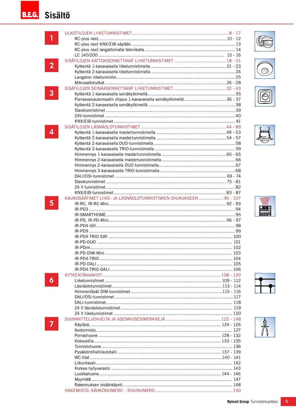 .. 6-8 Sisätilojen seinäasennettavat liiketunnistimet... 3-43 Kytkentä -kanavaisella seinäkytkimellä... 35 Porrasvaloautomaatin ohjaus -kanavaisella seinäkytkimellä.