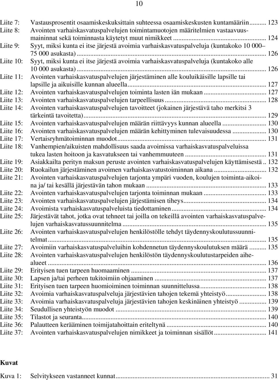 .. 124 Liite 9: Syyt, miksi kunta ei itse järjestä avoimia varhaiskasvatuspalveluja (kuntakoko 10 000 75 000 asukasta).