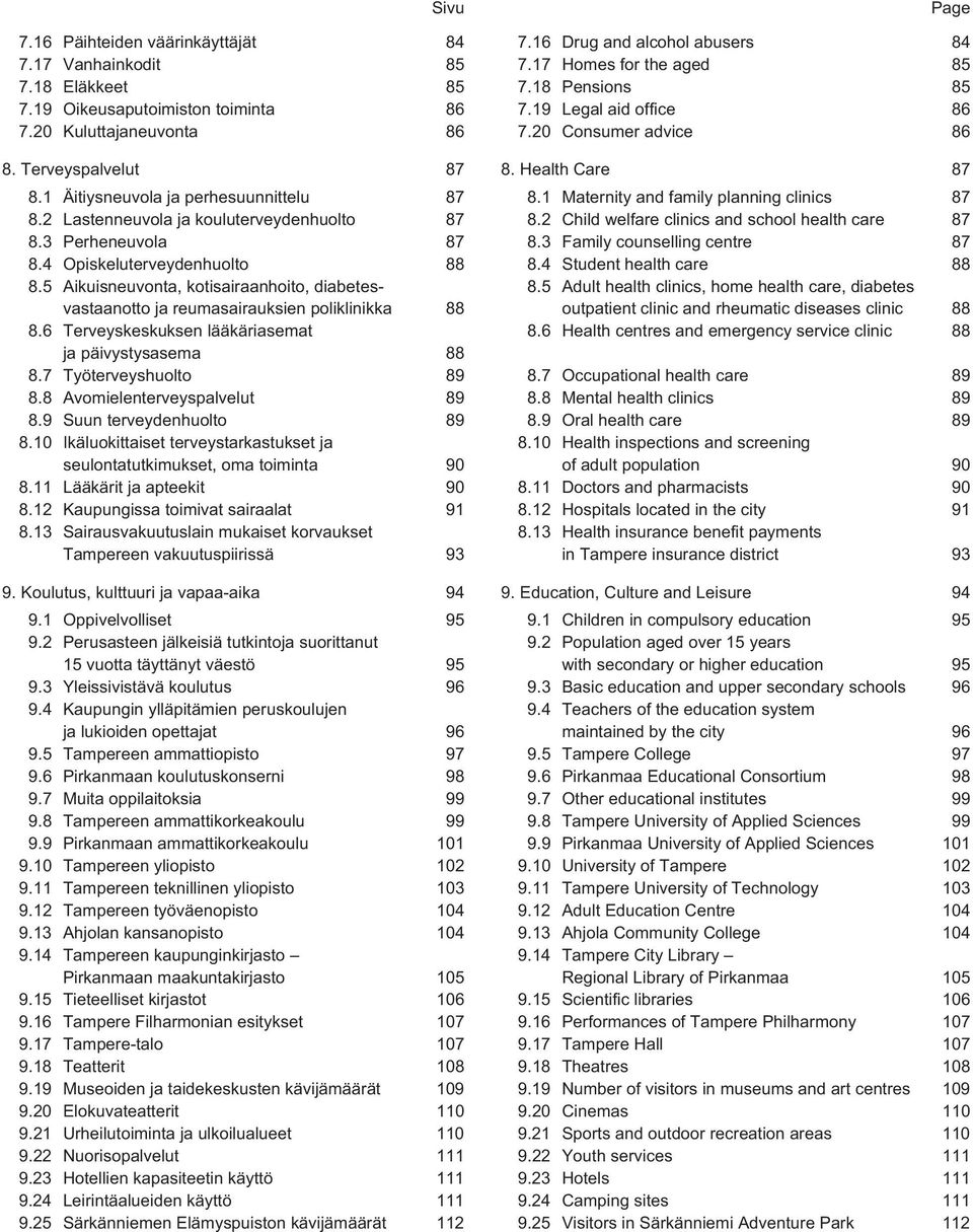 1 Maternity and family planning clinics 87 8.2 Lastenneuvola ja kouluterveydenhuolto 87 8.2 Child welfare clinics and school health care 87 8.3 Perheneuvola 87 8.3 Family counselling centre 87 8.