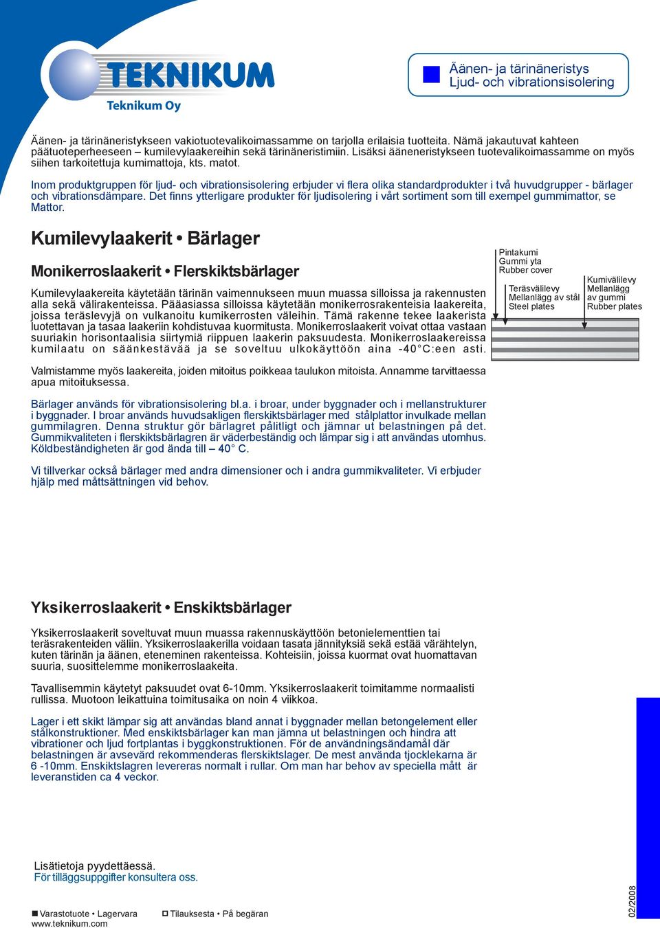 Inom produktgruppen för ljud- och vibrationsisolering erbjuder vi flera olika standardprodukter i två huvudgrupper - bärlager och vibrationsdämpare.