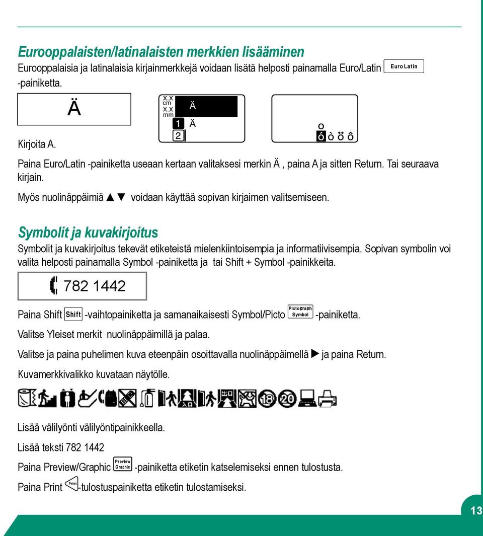 Symbolit ja kuvakirjoitus Symbolit ja kuvakirjoitus tekevät etiketeistä mielenkiintoisempia ja informatiivisempia.