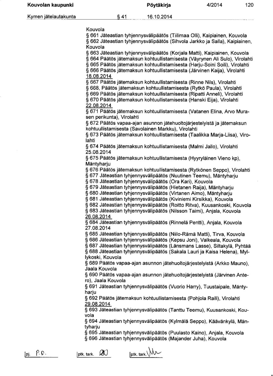 Kaipiainen, 664 Päätös jätemaksun kohtuullistamisesta (Väyrynen Ali Sulo), Virolahti 665 Päätös jätemaksun kohtuullistamisesta (Harju-Soini Soili), Virolahti 666 Päätös jätemaksun kohtuullistamisesta