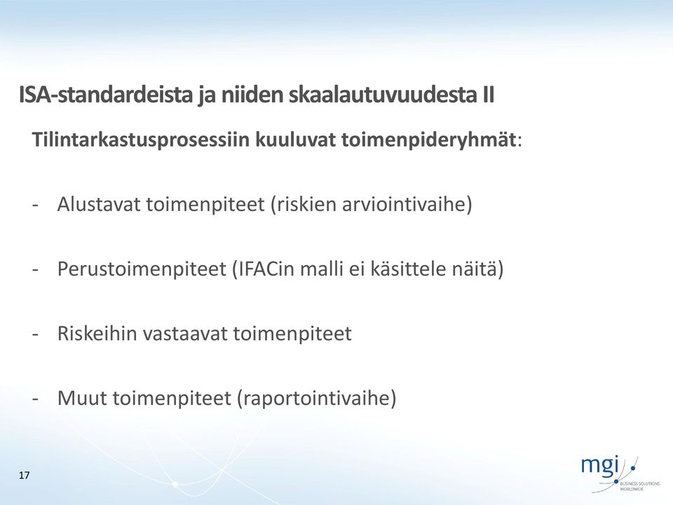 toimenpiteet (riskien arviointivaihe) - Perustoimenpiteet (IFACin