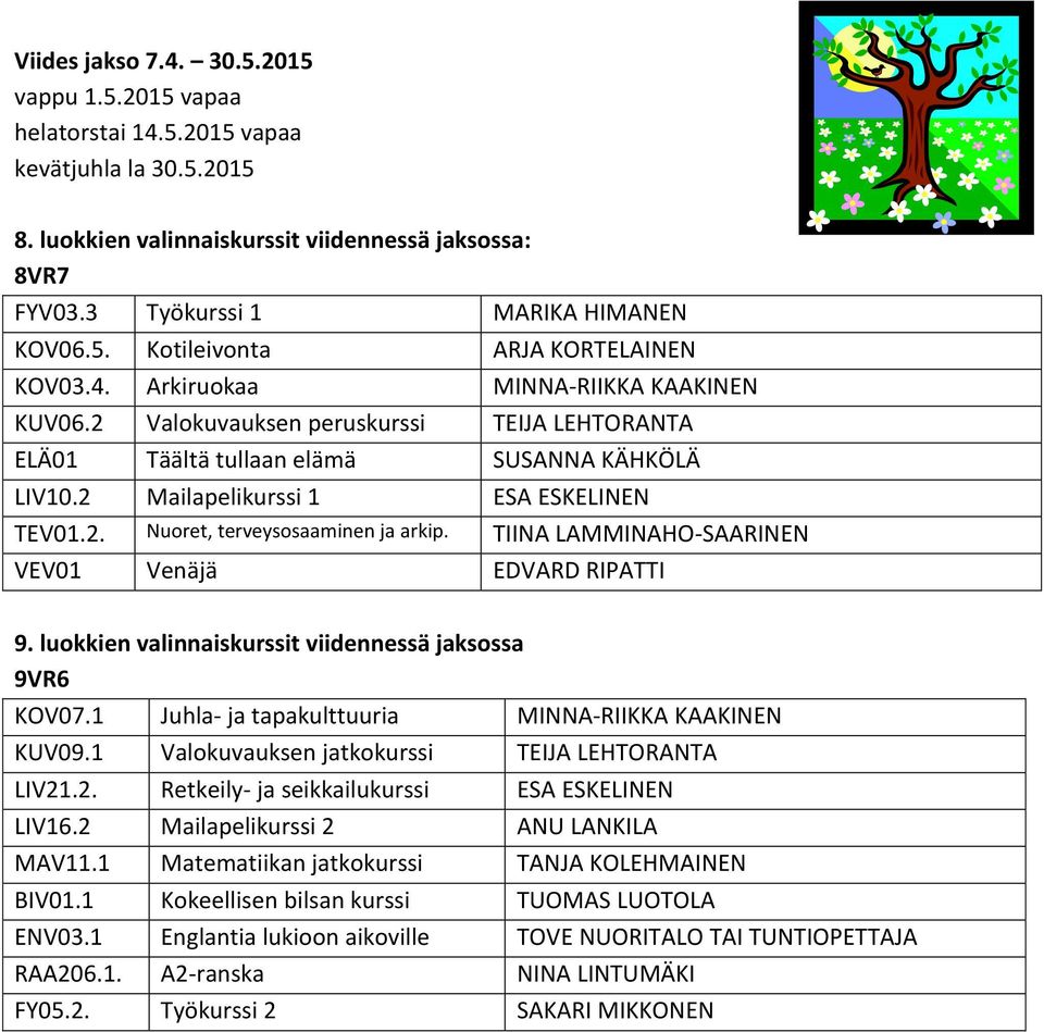 TIINA LAMMINAHO-SAARINEN VEV01 Venäjä EDVARD RIPATTI 9. luokkien valinnaiskurssit viidennessä jaksossa 9VR6 KOV07.1 Juhla- ja tapakulttuuria MINNA-RIIKKA KAAKINEN KUV09.