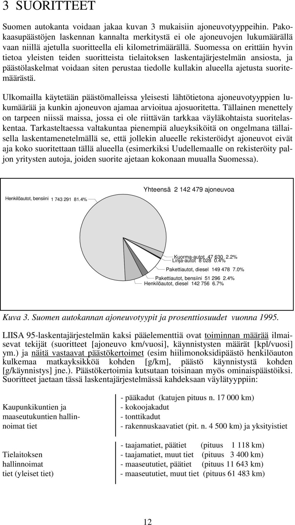 Suomessa on erittäin hyvin tietoa yleisten teiden suoritteista tielaitoksen laskentajärjestelmän ansiosta, ja päästölaskelmat voidaan siten perustaa tiedolle kullakin alueella ajetusta