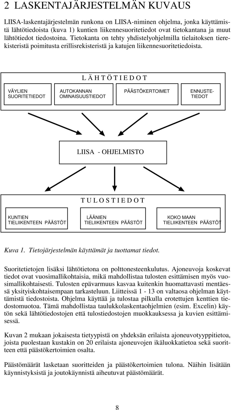 L Ä H T Ö T I E D O T VÄYLIEN AUTOKANNAN PÄÄSTÖKERTOIMET ENNUSTE- SUORITETIEDOT OMINAISUUSTIEDOT TIEDOT LIISA - OHJELMISTO T U L O S T I E D O T KUNTIEN LÄÄNIEN KOKO MAAN TIELIIKENTEEN PÄÄSTÖT