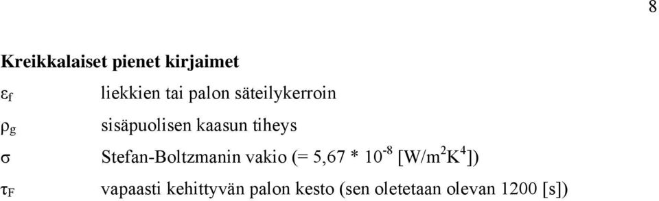 Stefan-Boltzmanin vakio (= 5,67 * 10-8 [W/m 2 K 4 ]) τ