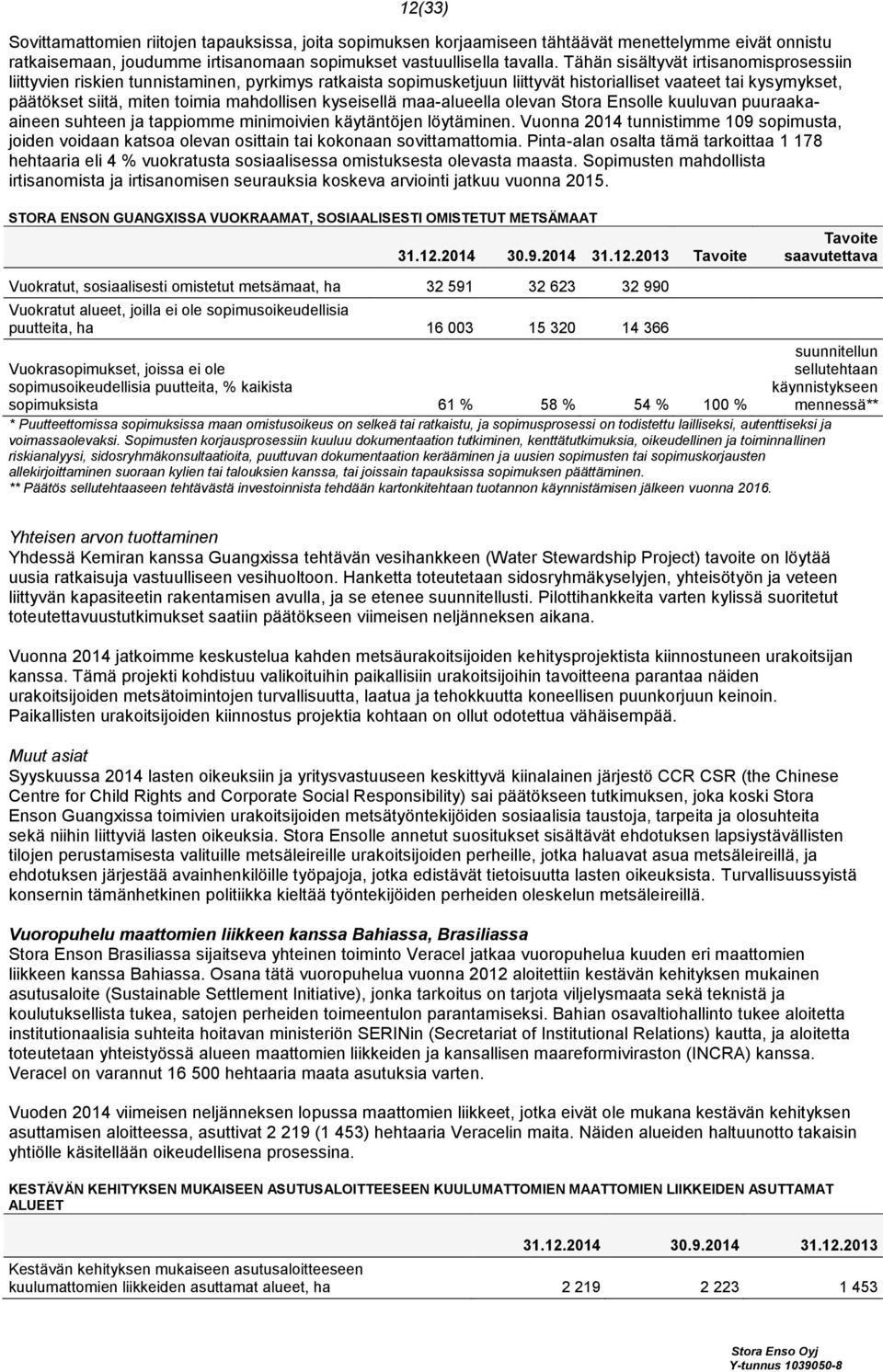kyseisellä maa-alueella olevan Stora Ensolle kuuluvan puuraakaaineen suhteen ja tappiomme minimoivien käytäntöjen löytäminen.