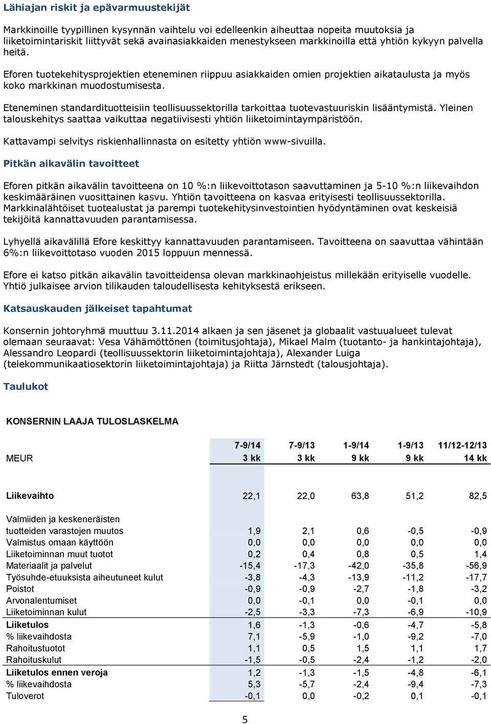 Eteneminen standardituotteisiin teollisuussektorilla tarkoittaa tuotevastuuriskin lisääntymistä. Yleinen talouskehitys saattaa vaikuttaa negatiivisesti yhtiön liiketoimintaympäristöön.