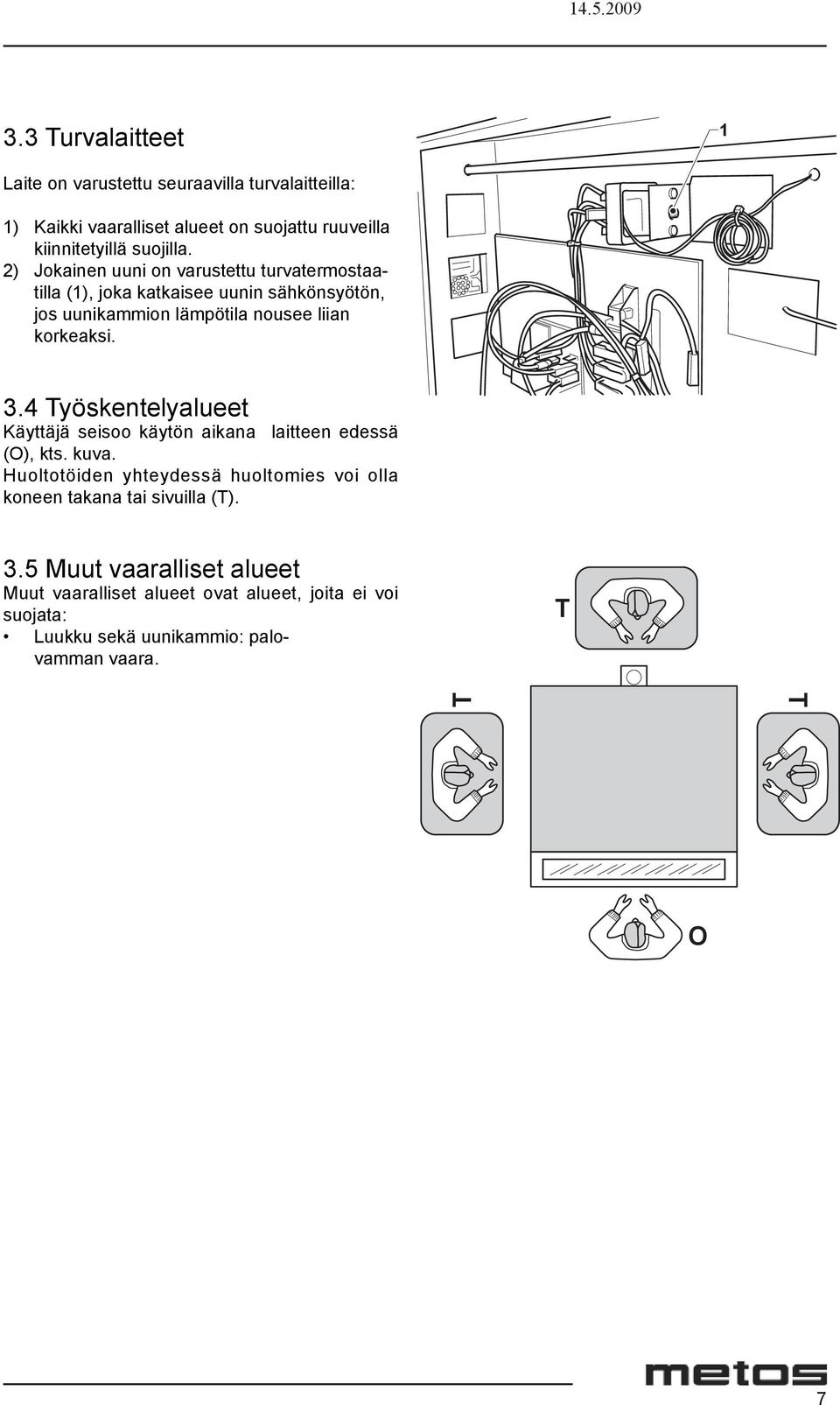 2) Jokainen uuni on varustettu turvatermostaatilla (1), joka katkaisee uunin sähkönsyötön, jos uunikammion lämpötila nousee liian korkeaksi. 3.