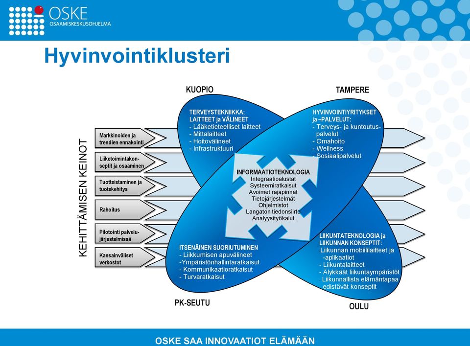 Langaton tiedonsiirto Analyysityökalut HYVINVOINTIYRITYKSET ja PALVELUT: - Terveys- ja kuntoutuspalvelut - Omahoito - Wellness - Sosiaalipalvelut Pilotointi palvelujärjestelmissä Kansainväliset