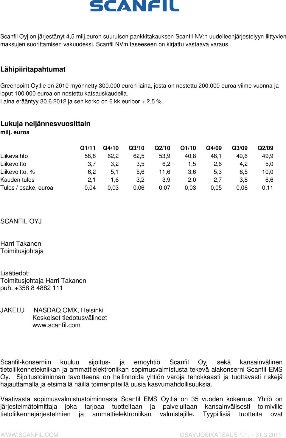 2012 ja sen korko on 6 kk euribor + 2,5 %. Lukuja neljännesvuosittain milj.