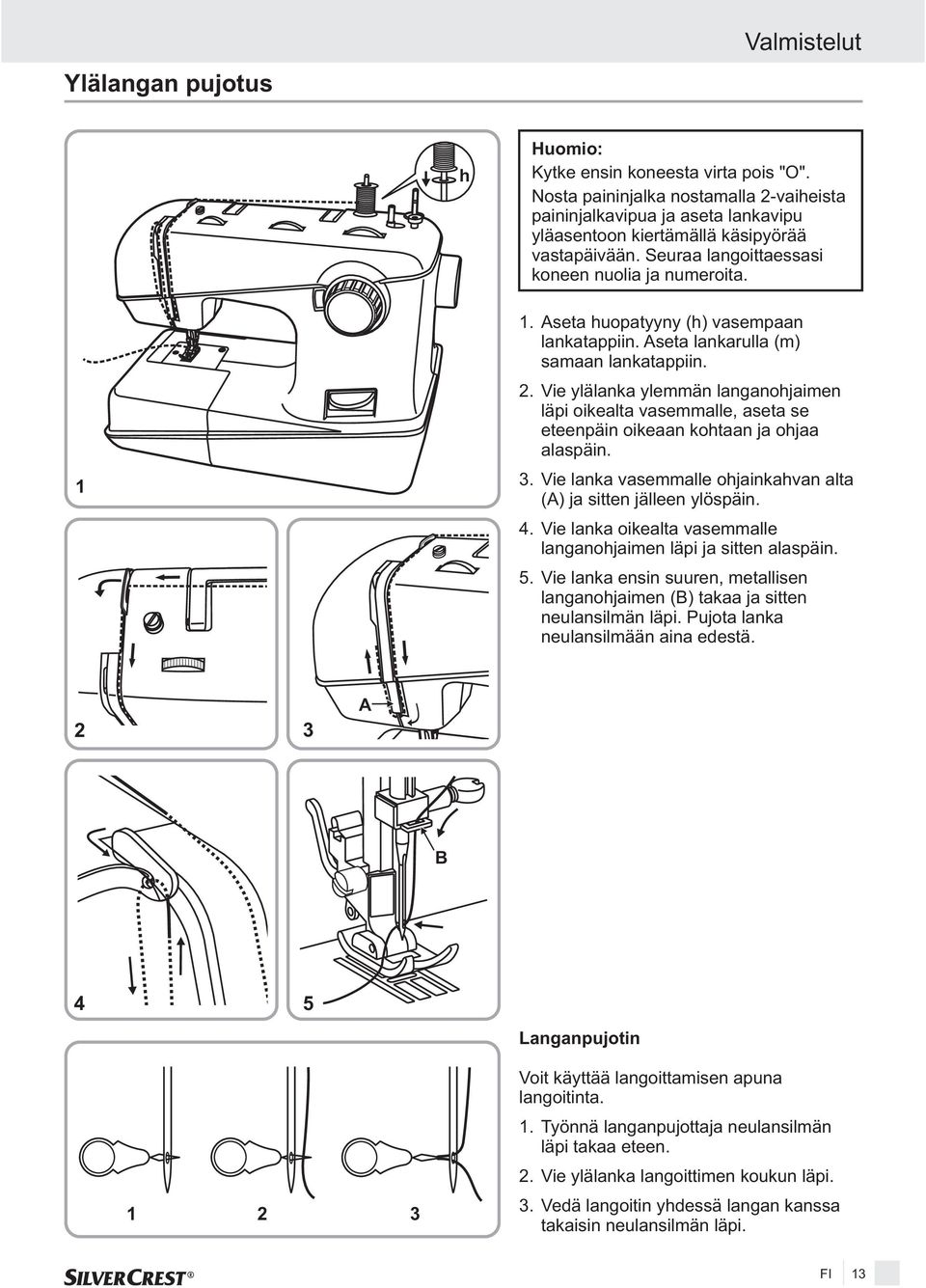 Aseta h uopatyyny (h) vasempaan lankatappiin. Aseta lankarulla (m) samaan lankatappiin. 2.