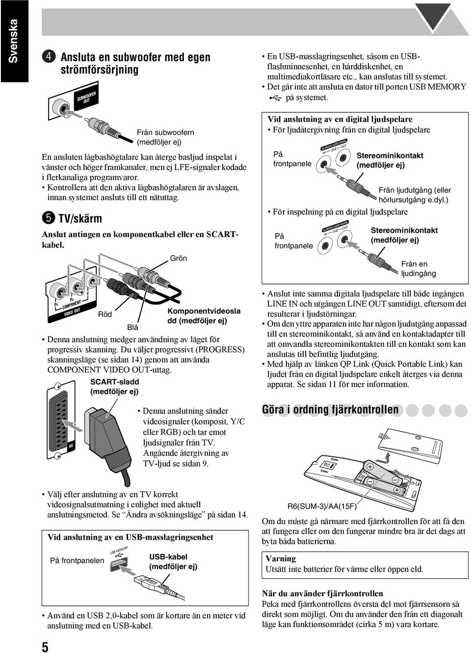 En ansluten lågbashögtalare kan återge basljud inspelat i vänster och höger framkanaler, men ej LFE-signaler kodade i flerkanaliga programvaror.