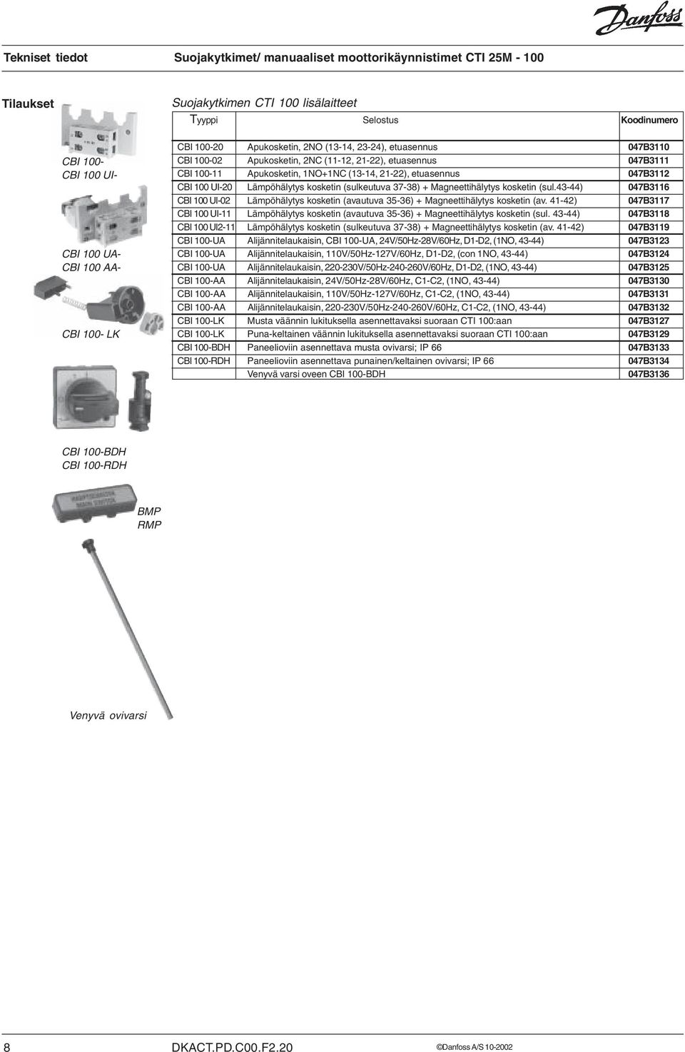 Magneettihälytys kosketin (sul.43-44) 047B3116 CBI 100 UI-02 Lämpöhälytys kosketin (avautuva 35-36) + Magneettihälytys kosketin (av.