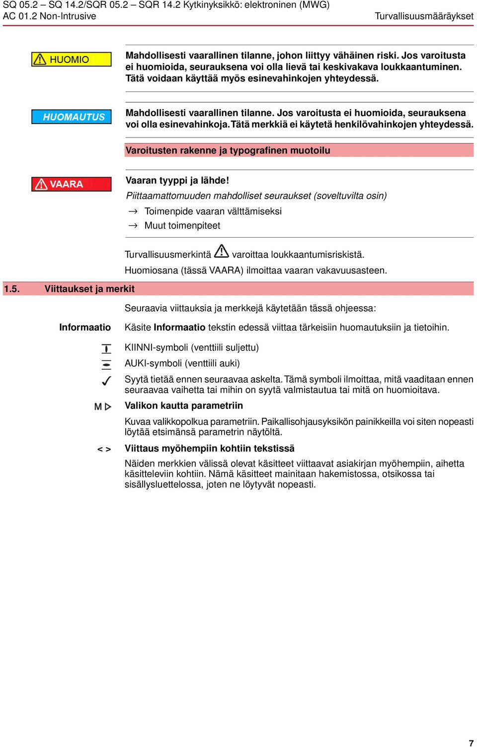 tätä merkkiä ei käytetä henkilövahinkojen yhteydessä. Varoitusten rakenne ja typografinen muotoilu Vaaran tyyppi ja lähde!