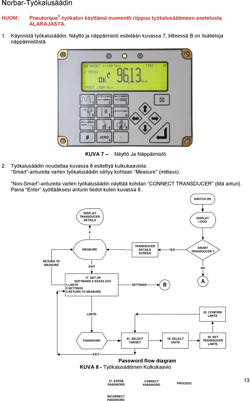 Smart -antureita varten työkalusäädin siirtyy kohtaan Measure (mittaus). Non-Smart -antureita varten työkalusäädin näyttää kohdan CONNECT TRANSDUCER (liitä anturi).